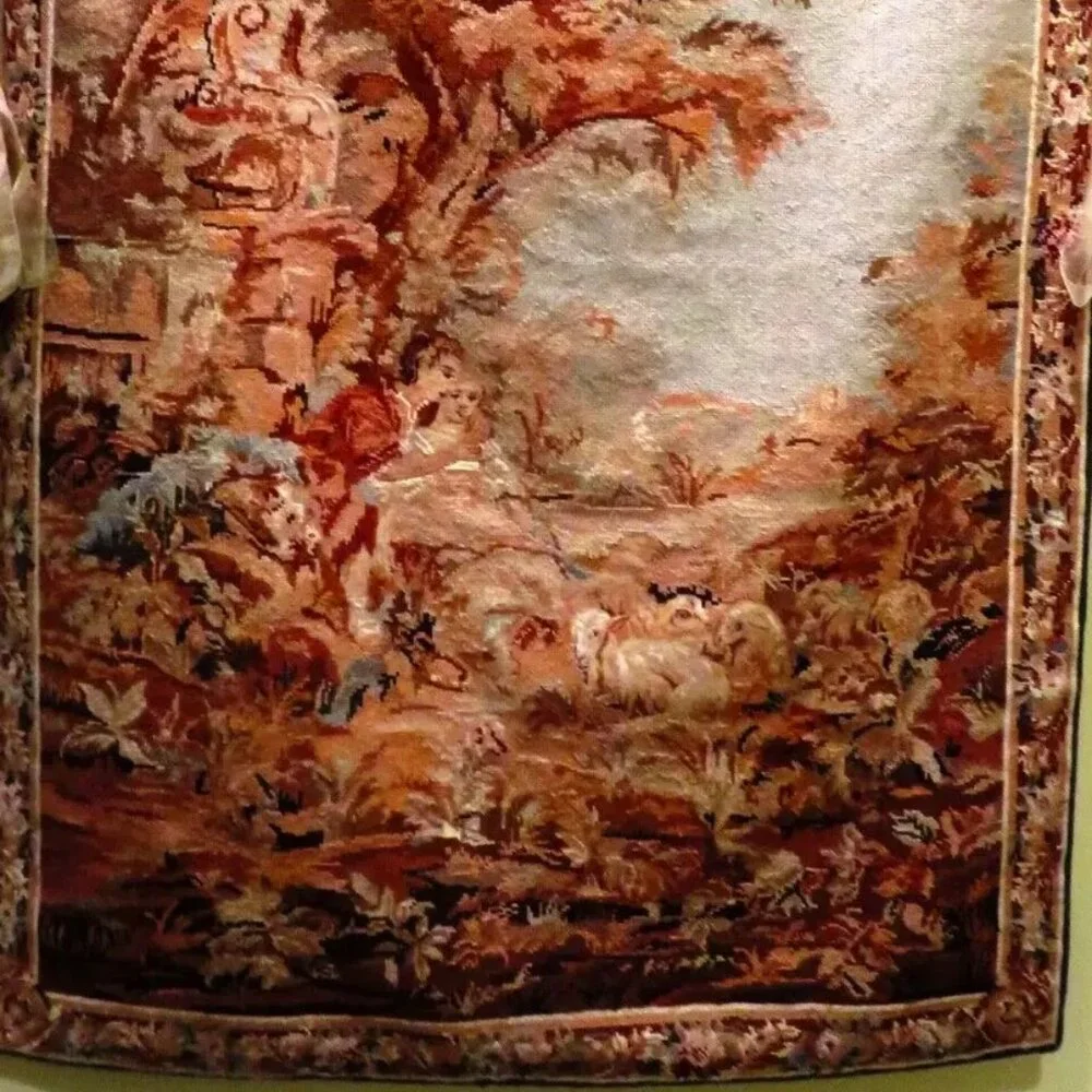 Vintage Aubusson French Tapestry Pastoral Romantic Louis XV Style 52 x 36